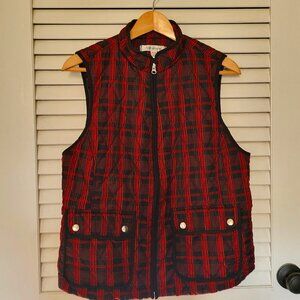 Croft & Barrow Women's Vest size L Petite Red & Black Plaid Cinch Waist